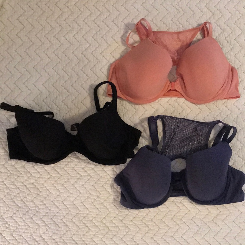 Victoria’s Secret under wire bra, size 36 C. Pink, purple & black.